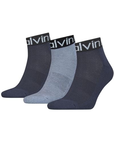 Calvin Klein Logo Cuff Quarter Socks 3 Pack Trimestre - Bleu