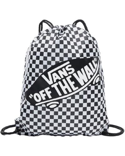 Vans Waterproof All Over Chequered Pattern Sack Backpack Drawstring Shoulder Straps White Black Os