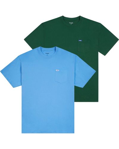 Wrangler Shirt Big And Tall - 2 Pack Short Sleeve Cotton Tee With Chest - Green