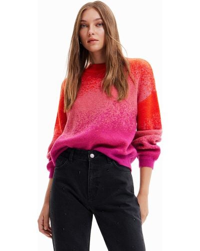 Desigual Jers_ombré 9021 Multicolor Fuchsia Sweater - Rood
