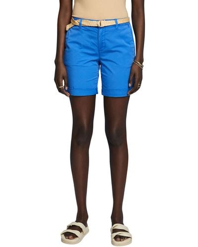 Esprit Shorts mit Flechtgürtel aus Raffiabast - Blau