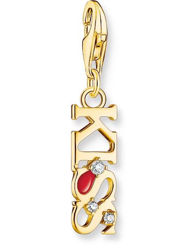 Thomas Sabo Gold-plated Charm Pendant Kiss With White Zirconia 925 Sterling Silver - Metallic