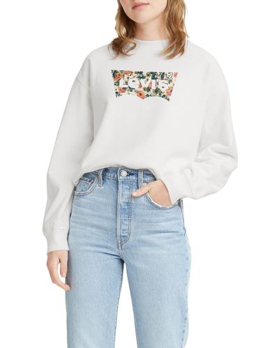 Levi's Graphic Standard Crewneck Sweatshirt,Floral Batwing Logo Gardenia,M - Blau