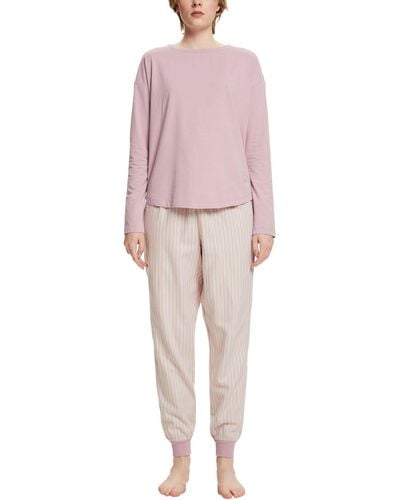 Esprit Flannel Wv Stripe Nwsus C Pj_ll_ls Pyjama Set - Pink