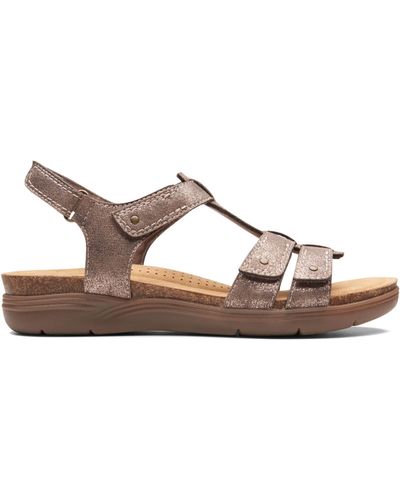 Clarks April Cove Textile Sandals In Bronze Metallic Wide Fit Size 6 - Brown