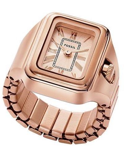 Fossil Watch Ring With Two-hand Analog Display And Stainless Steel Expansion Band - Pink