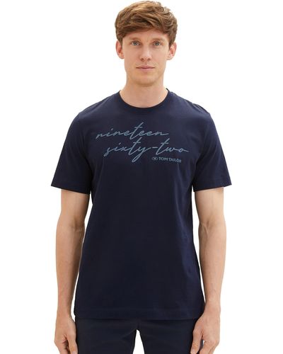 Tom Tailor Basic T-Shirt mit Print - Blau