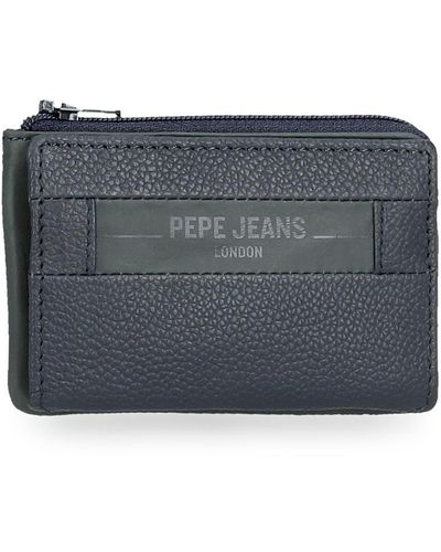 Pepe Jeans Checkbox Purse With Card Holder Blue 11 X 7 X 1.5 Cm Leather
