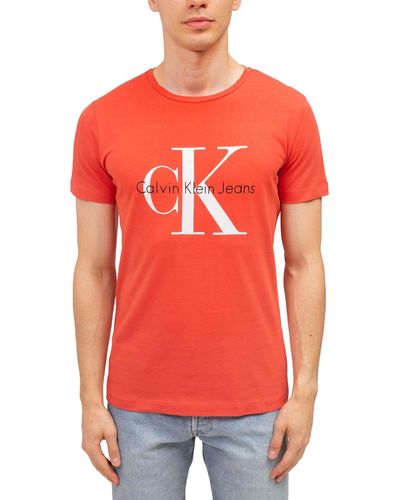 Calvin Klein Regular T-Shirt with Logo - Size - Rot