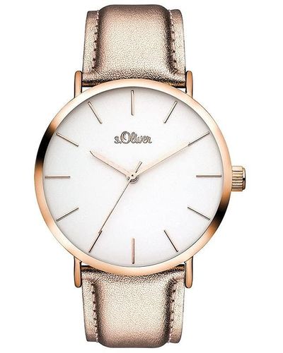 S.oliver Analog Quarz Uhr mit Leder Armband SO-3510-LQ - Weiß