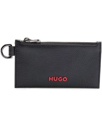 HUGO S Subway 3.0 Card Zip Coin Case In Grained Leather With Logo Detailing - Grey