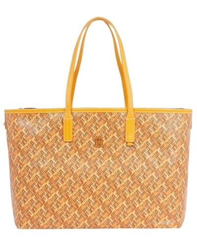 Tommy Hilfiger TH Monoplay Leather Tote Mono rich ochre - Natur