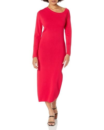 The Drop 's Giselle Asymmetric Neckline Midi Sweater Dress - Red