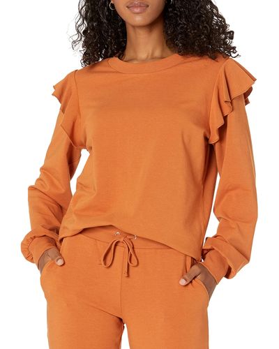 The Drop Ruby Ruffle-shoulder Supersoft Stretch Sweatshirt - Orange