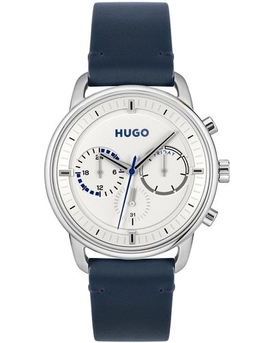 HUGO Stainless-steel Watch With Stitched Leather Strap - Multicolour