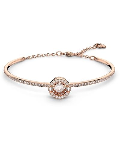 Swarovski Authentic Sparkling Dance Elegantly Designed Rose Gold Plated Round Medium Bangle Bracelet - Metallic