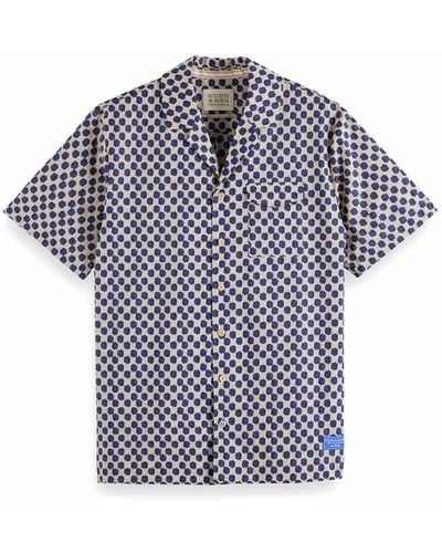Scotch & Soda Printed Short Sleeve Shirt Beige - Blue
