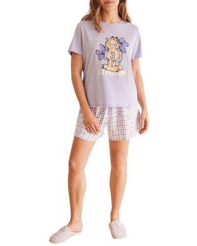 Women'secret Pijama Corto 100% algodón Garfield Juego - Morado
