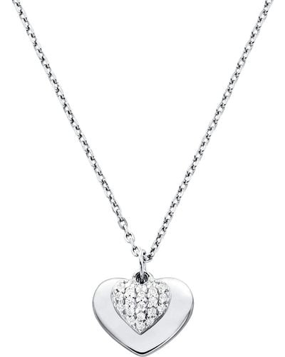 Michael Kors Fossil Ladies Silver Pave Set Cubic Zirconia Heart Necklace Mkc1120an040 - Blue