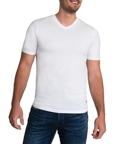 Fila Lot de 4 t-shirts col en V en coton pour homme - Blanc