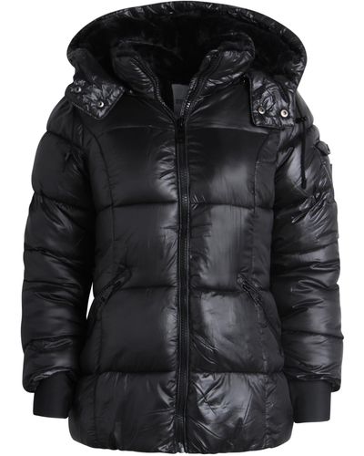 Steve Madden Heavyweight Quilted Puffer Parka Coat - Faux Fur Lined Outerwear Jacket For - Black