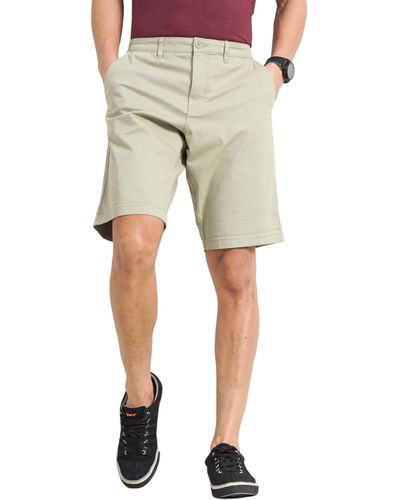 Celio* Uomini Verde Solido Regular Fit Cotone Chino Casual Shorts - Neutro