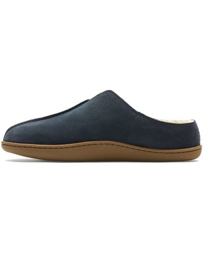 Clarks Home Mule Suede Slippers In Navy Standard Fit Size - Blue