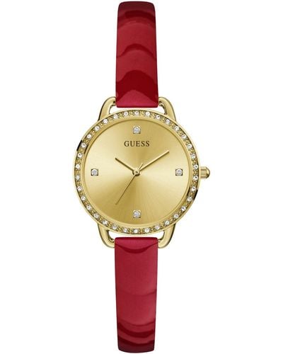 Guess Dress Red Patent Leather Strap Watch Gw0437l1 - White