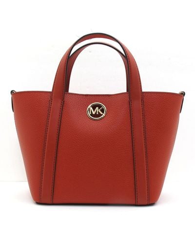 Michael Kors Hadleigh Small Leather Double Handle Tote Messenger - Red