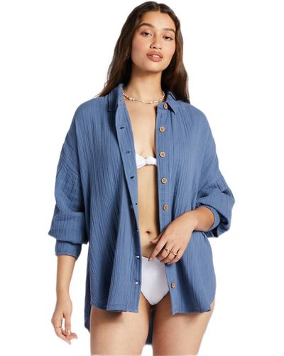 Roxy Fashion Casual Short Sleeve T-shirt Cotton Shirts - Regular Fit - Lifestyle Beach - Blue