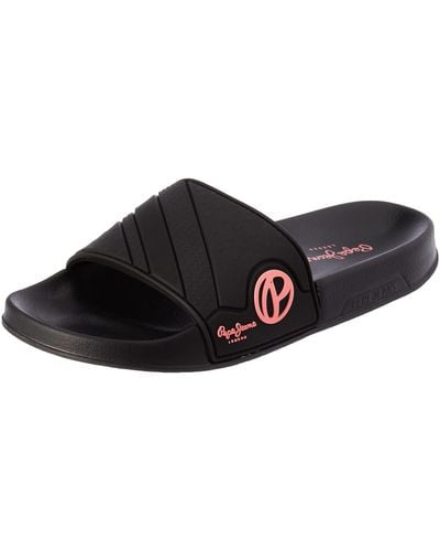 Pepe Jeans Slider Texture W Slide Sandals - Black
