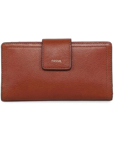 Fossil Logan Leather Rfid-blocking Tab Clutch Wallet For - Brown