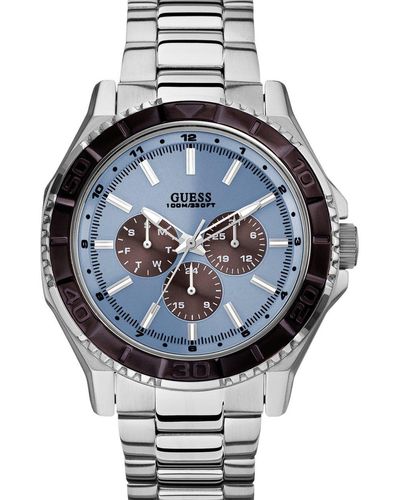 Guess W0479g2 Quartz Watch With Blue Dial Analogue Display And Silver Stainless Steel Bracelet - Grey