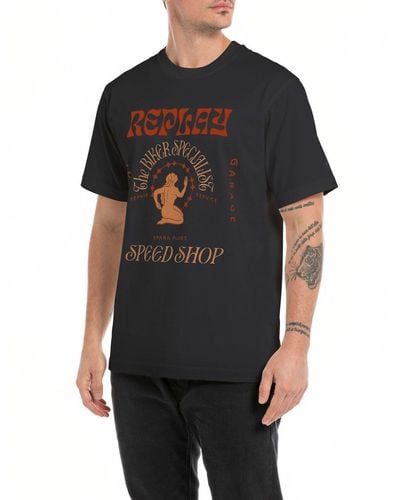 Replay T-shirt da Uomo ica Corta Girocollo Speedshop - Nero
