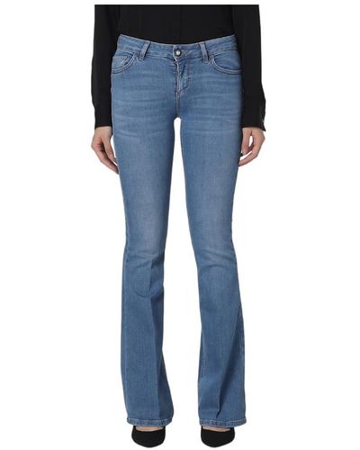 Liu Jo Jeans Donna Denim Jeans a Zampa con Bottone Gioiello 32 - Blu