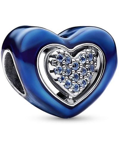PANDORA Moments Spinning Heart Sterling Silver Charm With Night Blue Crystal And Transparent Blue Enamel