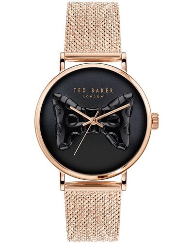 Ted Baker Ladies Stainless Steel Rose Gold Jewellery Mesh Band Watch - Black