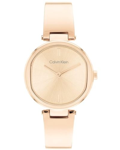 Calvin Klein Quartz 25200308 Ionic Plated Carnation Gold Steel And Bangle Bracelet Watch - White