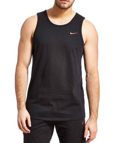 Nike Unterhemden s Vest Swoosh Sleeveless Tank Top Cotton Black Navy S M L XL New 823645 010 451 - Schwarz