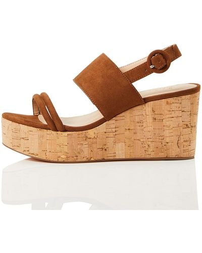 FIND Cork Two Part Sling Back Wedge - Braun