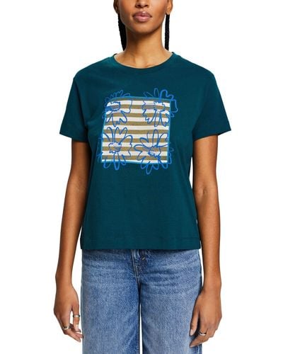 Esprit Baumwoll-T-Shirt mit Print - Blau