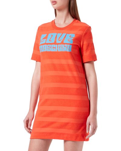 Love Moschino T-Shape Regular Fit Short Sleeves Dress in Striped Jacquard Vestito - Arancione