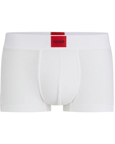 HUGO S Trunk Edge Regular-rise Trunks In Stretch Fabric With Logo Label White