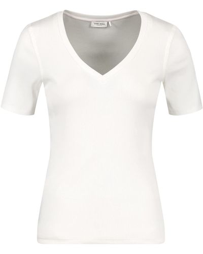 Gerry Weber T-Shirt in angesagtem Rippstrick Kurzarm unifarben Off-White 42 - Weiß