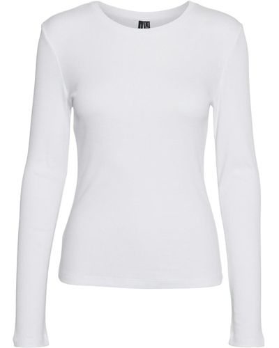 Vero Moda Dünner Pullover Langarm Shirt Rundhals Sweater RIPP Jersey Slim Fit VMROMA - Weiß