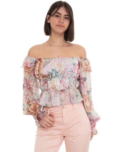 Guess Blouse With Long Sleeves Multicolor - Pink