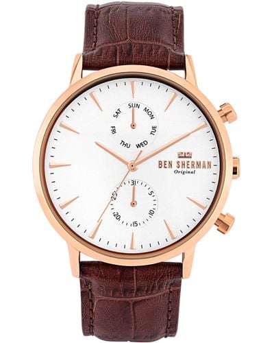 Ben Sherman S Analogue Quartz Watch With Leather Strap Wb041trg - Multicolour