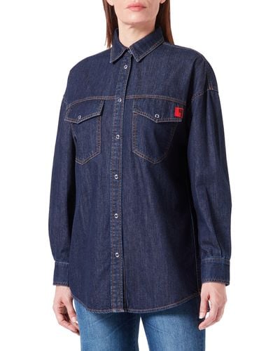 Love Moschino Relaxed Fit Long Sleeves With Brand Rubber Label. Shirt - Blau