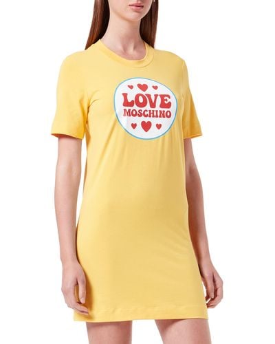 Love Moschino T-shape Dress Patch Print - Yellow