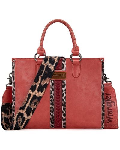 Wrangler Tote Bag For Western Woven Shoulder Purse Leopard Print Handbags - Red